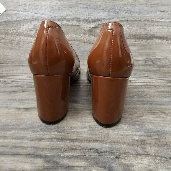 Marc Fisher Women's Caitlin Block Heels Brown Patent Pointed Toe Pump - Picture 6 of 11